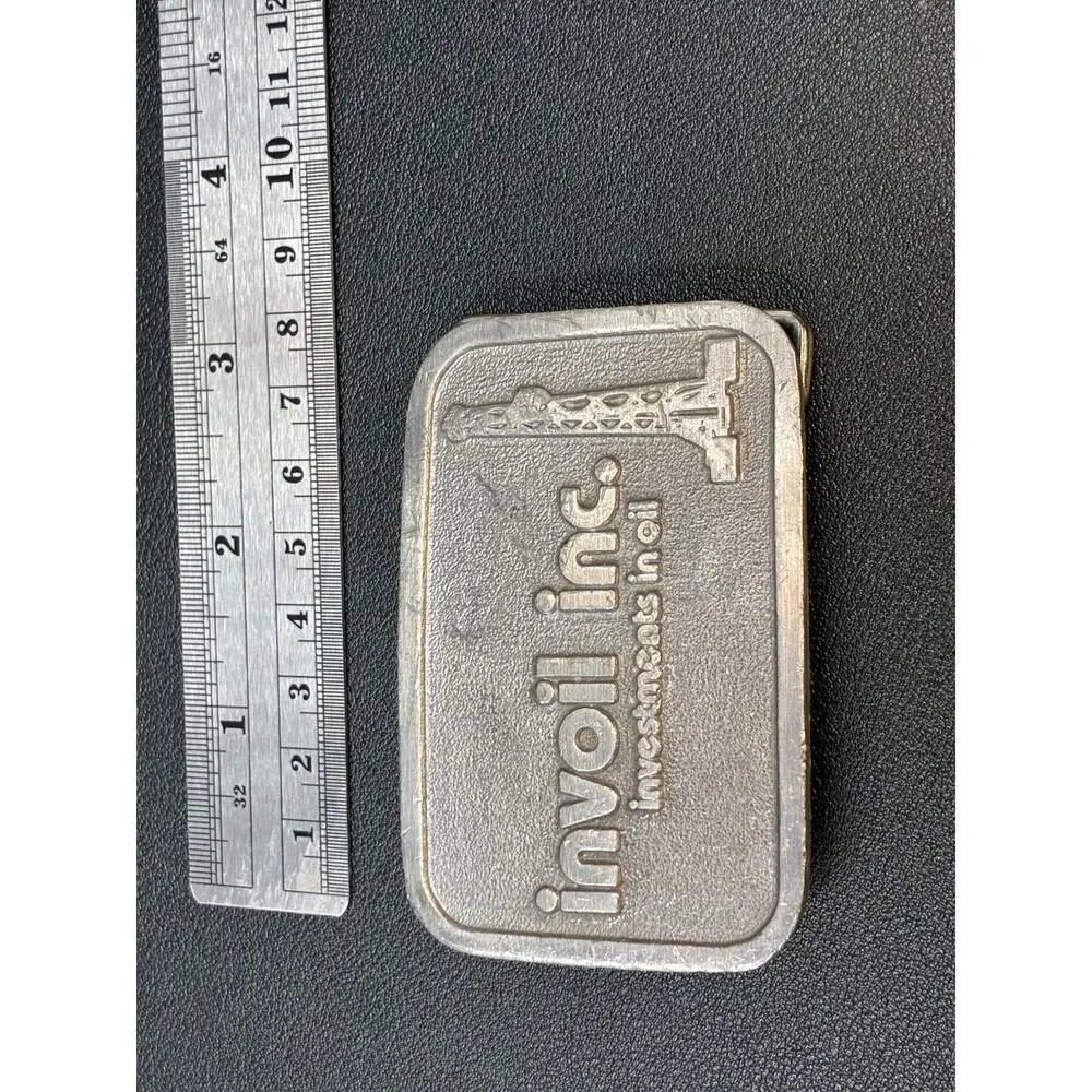 Vintage Invoil Inc Oil Industry Belt Buckle MIT Line USA Genuine Pewter